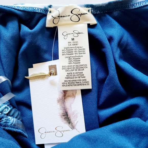 Jessica Simpson one piece swimsuit size M blue print side ruching v neck NWT - Picture 12 of 14